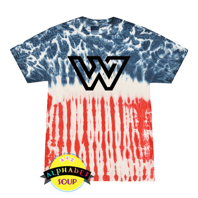 Youth and adult tie dye t-shirt with your choice of WWF design listed 