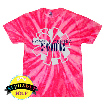 Pink tie-dye t-shirt with 'Howell Central Sensations' design