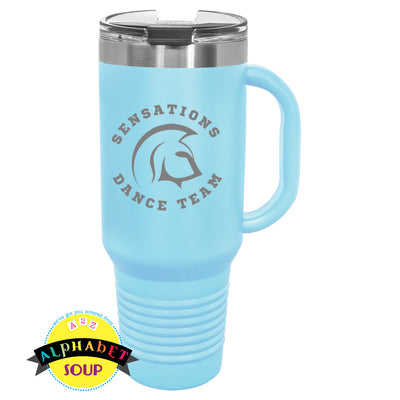 Travel tumbler with etched logo