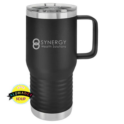 JDS 20oz travel mug etched with the Synergy Wealth Solutions logo