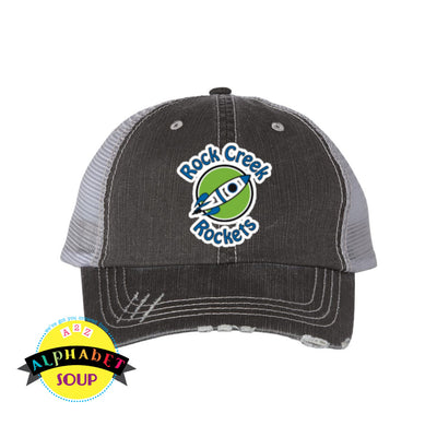 Black trucker hat with embroidered logo