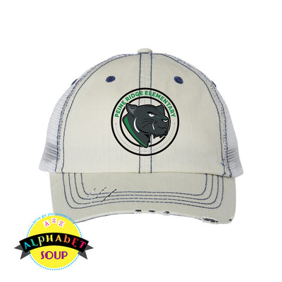 Putty Trucker Hat with the Peine Ridge Elementary Logo embroidered on the front.