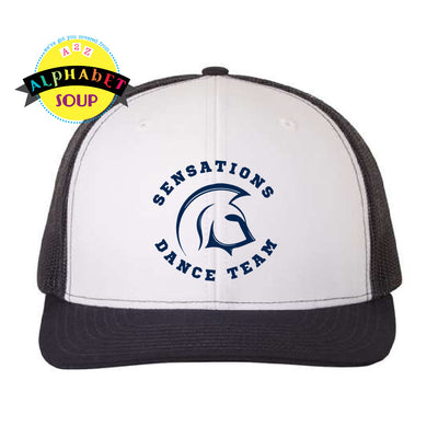 FHC Sensations logo on trucker hat in white and navy
