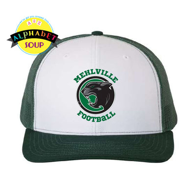 Mehlville football trucker hat in white and green