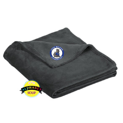 Ultra plush blanket embroidered with the John Weldon Elementary logo