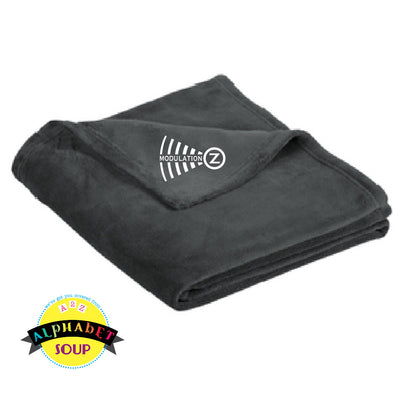 Modulation Z logo on dark gray ultra plush blanket