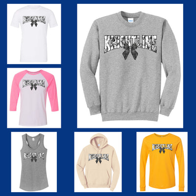 FHN Knightline Toile With Black Bow Design on sweatshirts and tees collage