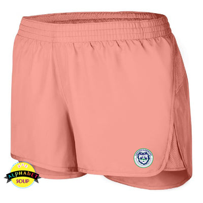 Ladies and girls wayfarer running shorts with the Lakeview Elementary logo