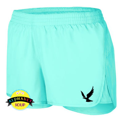 wayfarer shorts with pleasant lane logo on left leg