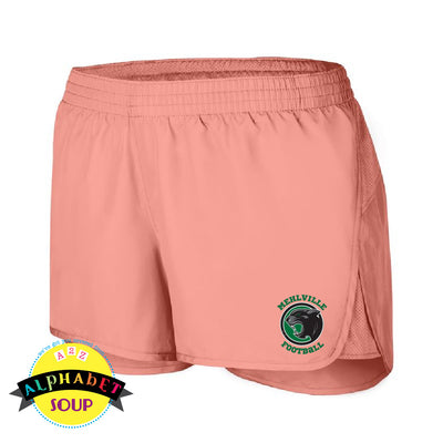 Mehlville Football logo on wayfarer shorts in coral