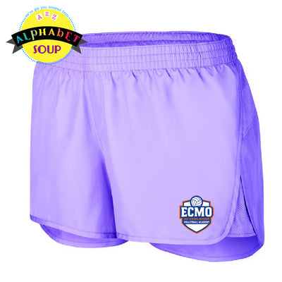 ECMO logo on lavender wayfarer shorts