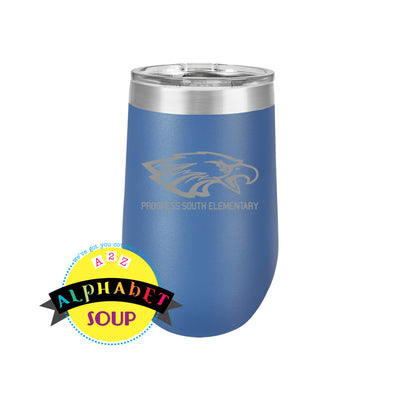 stainless steal wine tumbler with progress south elementary logo 