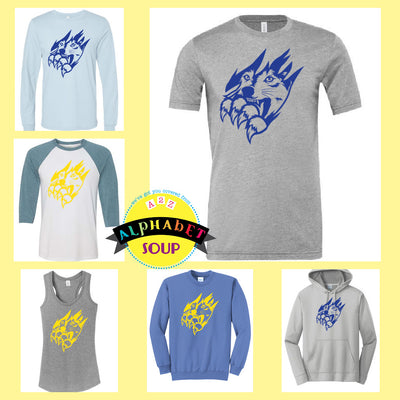 John Weldon Elementary Wolf Claw design on tees and sweatshirts