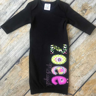 Black Infant Gown With Applique Name