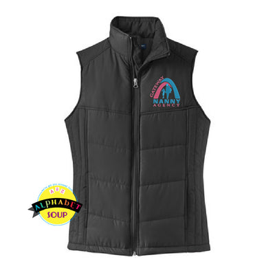 Port Authority Ladies Puffy Vest with the Gateway Nanny Agency Logo on the left chest.