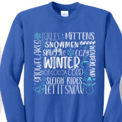Subway Art with Winter words on a Crewneck Sweatshirt