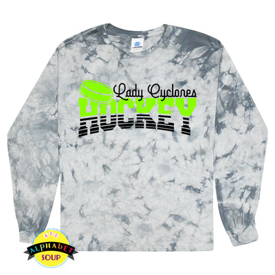 Colortone Silver Crystal Wash Long Sleeve Tee with lady cyclones design 