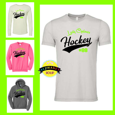 St Louis Lady Cyclones Hockey Swish Design On Tees and Sweatshirts