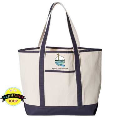Spring Hills Church embroidered onto this Large Canvas Deluxe Tote