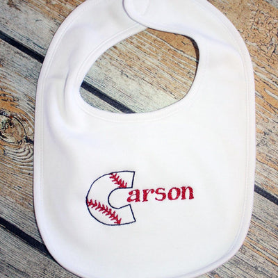 Embroidered Baseball Initial/Name Baby Bib