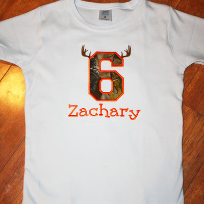 Embroidered Camo With Antlers Birthday Tee