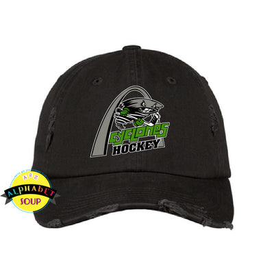 Lady Cyclones Hockey Retro Design on a Black Distressed Baseball Hat