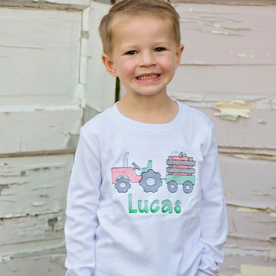 Embroidered Tractor With Pumpkin Personalized Tee