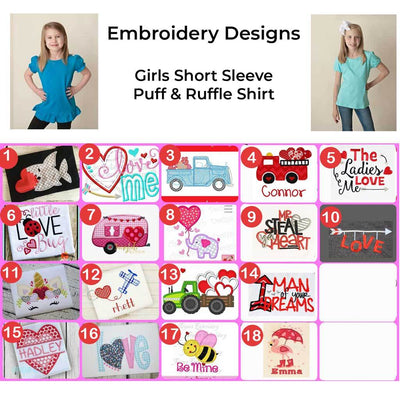 Girls Short Sleeve Valentine's Day Embroidered Design Shirts