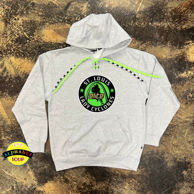 Pennant Faceoff Hoodie with the St. Louis Lady Cyclones Design