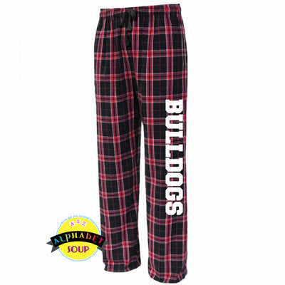Pennant Flannel Red/Black Pants with Bulldogs down the leg.