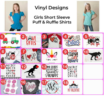 Girls Short Sleeve Valentine's Day Vinyl Design Shirts