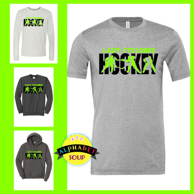 St Louis Lady Cyclones Hockey Knockout Players Design on Tees and Sweatshirts