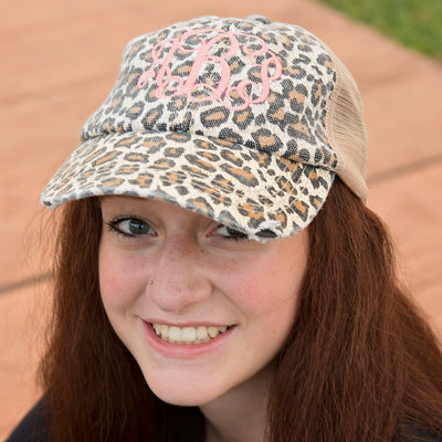 Leopard Print Distressed Monogrammed Hat