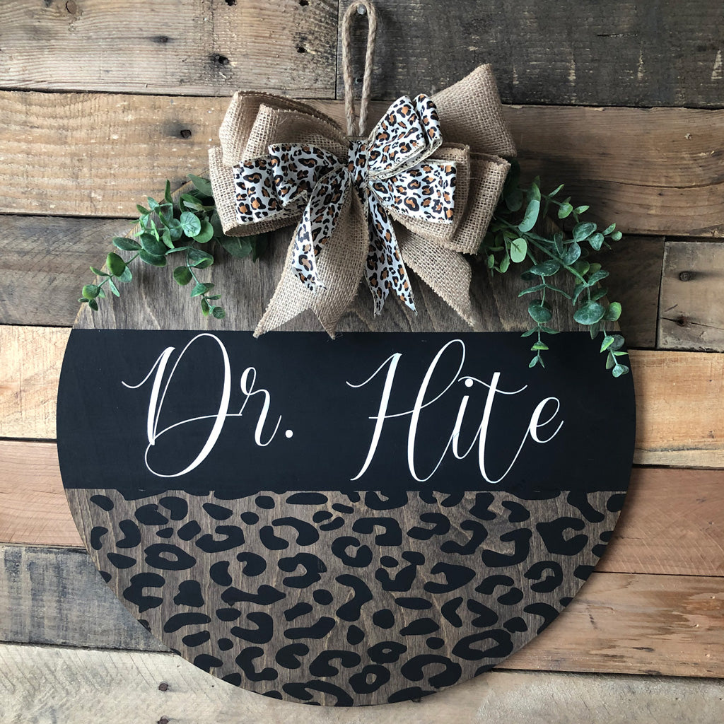 Wood Circle With Leopard Print Sign – Alphabet Soup Designs