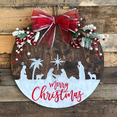 Merry Christmas Nativity Wood Sign