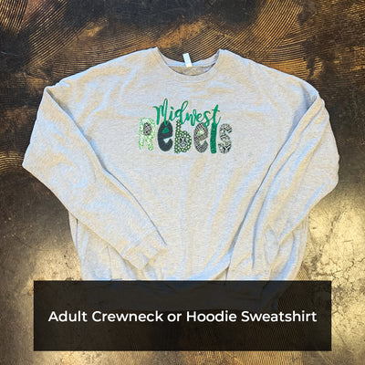 Midwest Rebels Applique Sweatshirt. Personalized spirit wear
