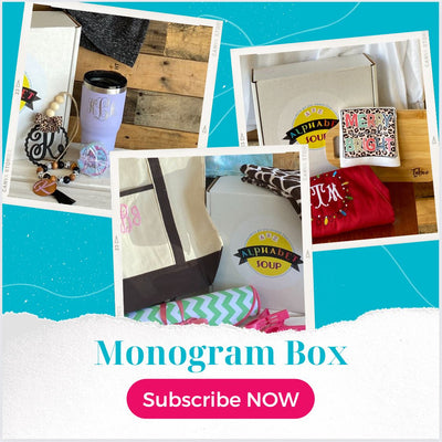 Alphabet Soup Designs Monogram Personalized Subscription Box, including 3-5 trendy items