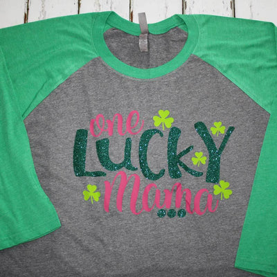 One Lucky Mama Multi Color Vinyl Design Shirt