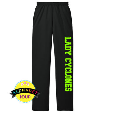 Port and Company open cuffed sweatpants with Lady Cyclones down the leg.