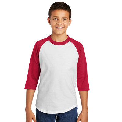 Personalized Youth Raglan Tee - White & Red