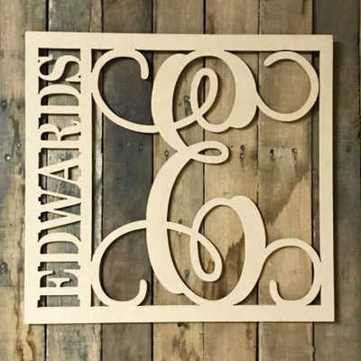 Square Frame Name and Initial Wall Hanging Unfinished