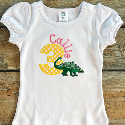 Children's Embroidered Stegosaurus Birthday Tee