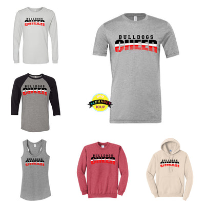 FZS Jr Bulldogs Striped Cheer Design on a variety of apparel