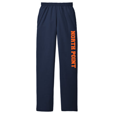 North Point open bottom sweatpants with North Point down the leg