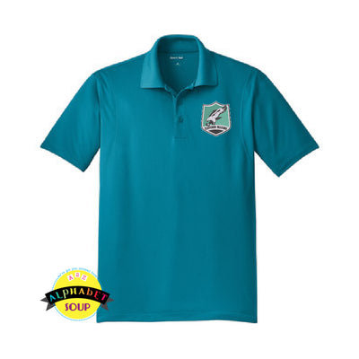 Teal Performance Polo with The Fletcher School Logo