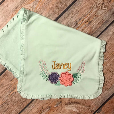 Embroidered Two Flower Swag & Name Burp Cloth