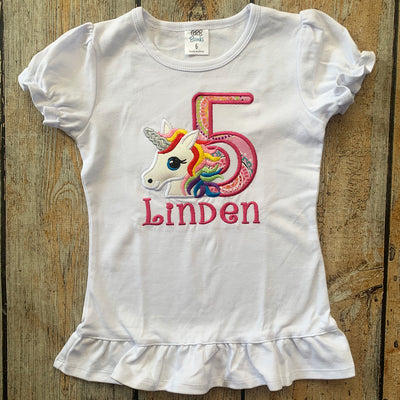 Short Sleeve Embroidered Unicorn Birthday Shirt