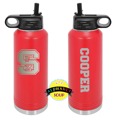 32oz JDS Etched Water Bottle with the FZS Logo and Name in Block font