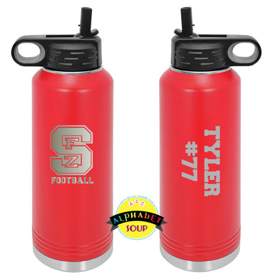 32oz JDS Etched Water Bottle with the FZS Hockey Logo and Name in Block font