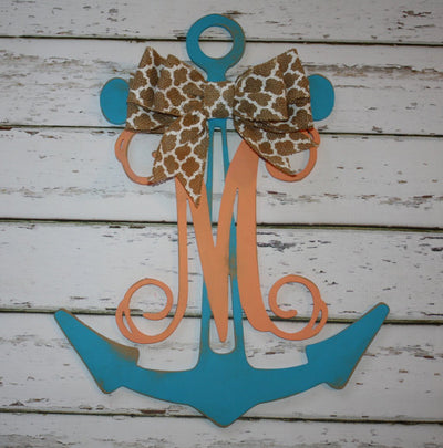 Anchor Initial Wood Hanging in Teal and Orange